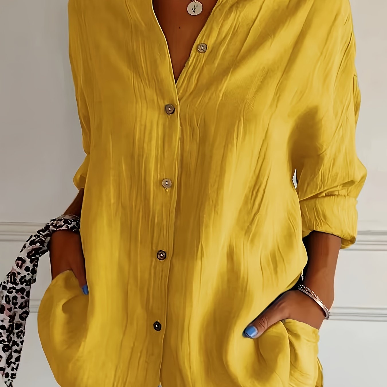 Women's Casual Solid Color Button Up Shirt - Long Sleeve, Loose Collared, Perfect for Spring and Fall, Relaxed Fit, Easy to Wear, Versatile and Timeless