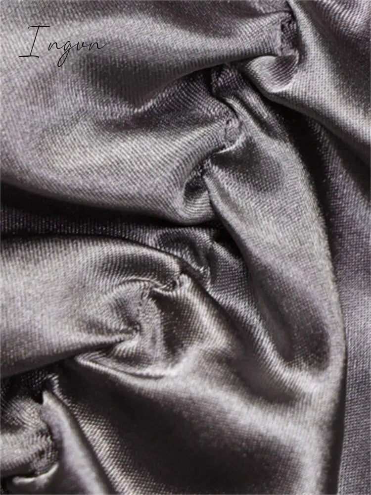 Ingvn - Womens Fall Fashion Satin Ruched Deep V Neck Long Sleeve Mini Bodycon Dress Women Autumn Winter Elegant Sexy Party Dresses