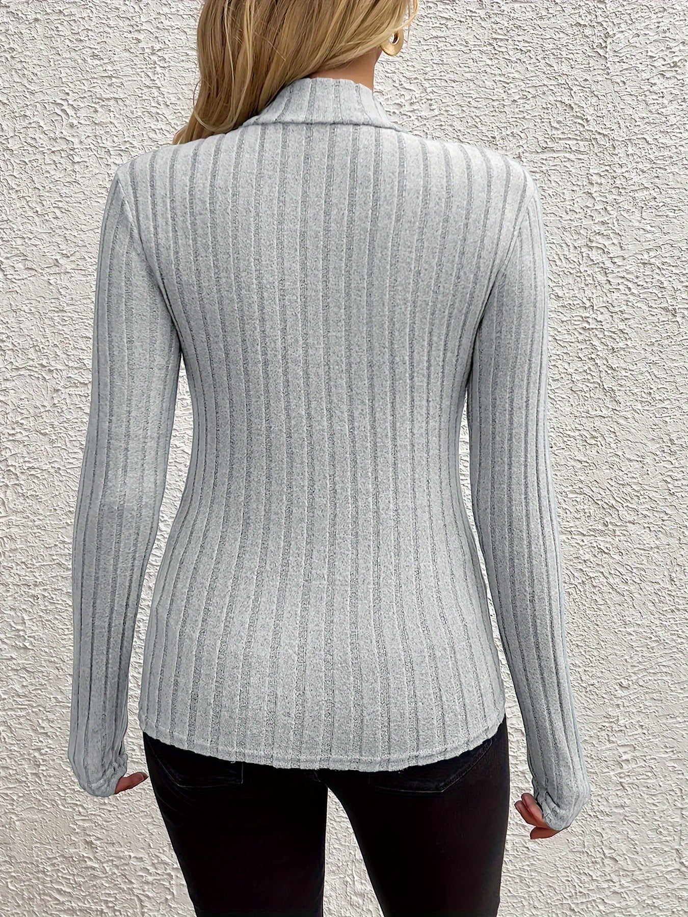 Elegant Solid Color Turtleneck Sweater for Women - Long Sleeve, Ribbed Knit, Machine Washable - Perfect for Fall & Winter, for Autumn, Spring