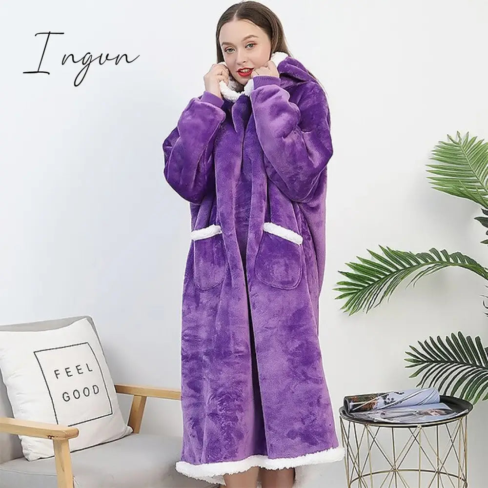 Ingvn - Oversized Wearable Blanket Flannel Thick Soft Warm Long Hoodie Blanket Big Hooded Sweatshirt Hoodie Blanket for Adults Women Girls Teenagers Teens Men Black