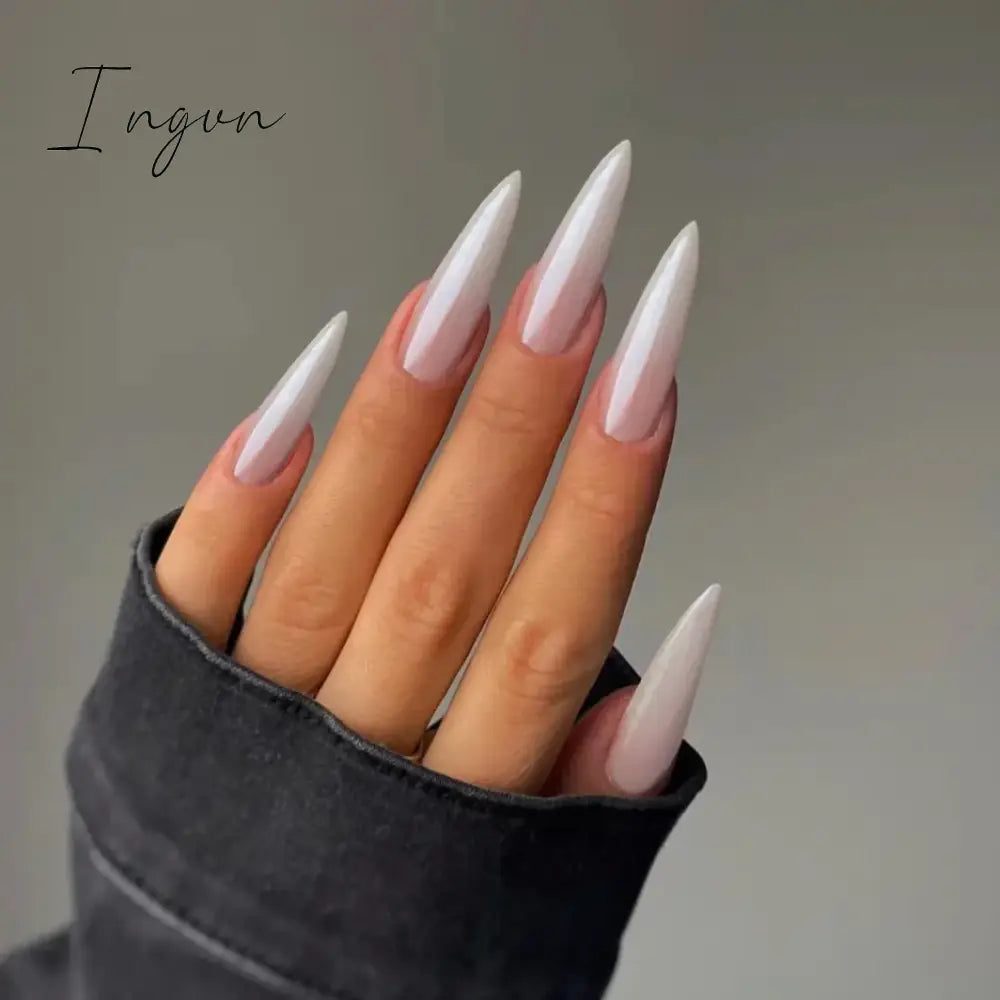 24Pcs False Nails With Glue Almond Pink Butterfly Design Detachable Rhinestones Acrylic Fake Nails long stiletto Press On Nails
