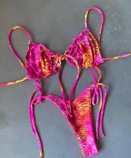 Low Waist Bikini Triangle Swimwear Female String Swimsuit Women Print 2 Piece Suit Push Up Bathing Suit Swim Suit New