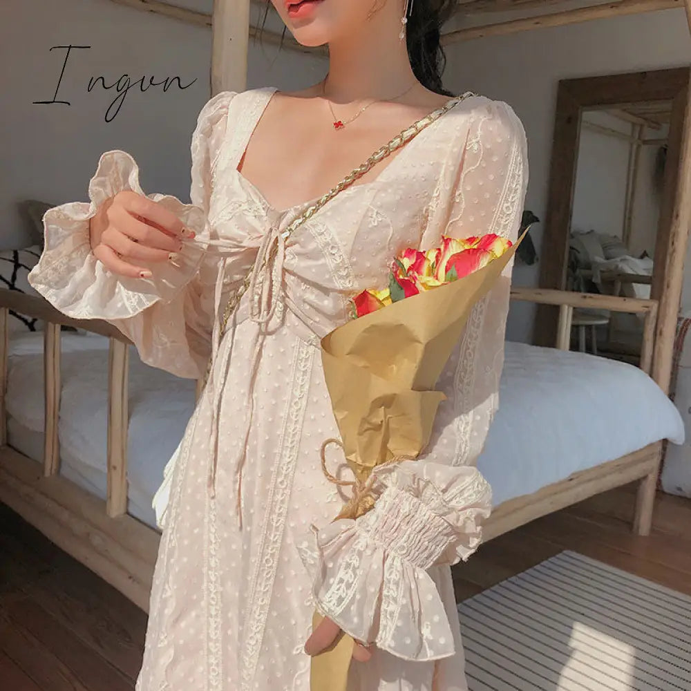 Ingvn - Vintage Fairy Dress Women Elegant Designer Chiffon Dress Long Sleeve French Party Midi Dress Casual Women's Clothing Autumn
