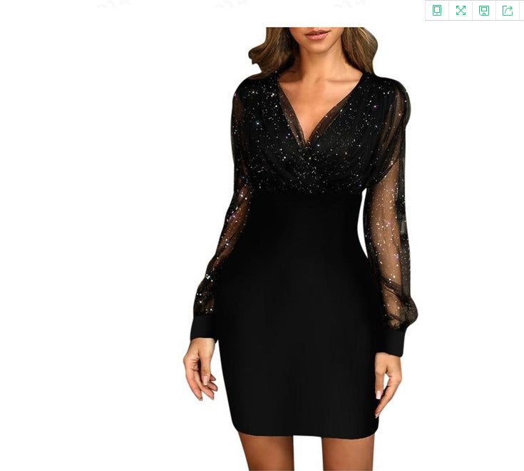 Women V-neck Sequin Dress Slim-fit Sexy dress