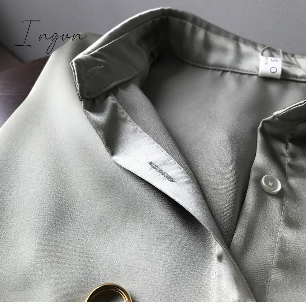 Ingvn - Silk Korean Office Ladies Elegant Shirt Blouse Women Fashion Button Up Satin Shirt Vintage White Long Sleeve Shirts Tops 11355