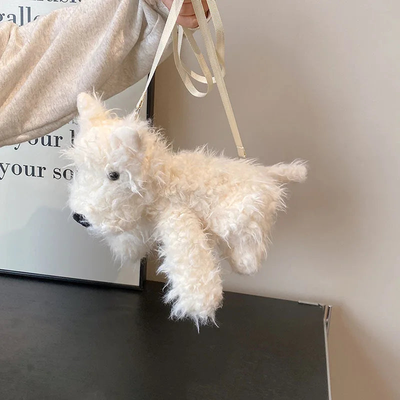 Ingvn  Cartoon Sausage Dog Crossbody Bag Multi-purpose Plush Doll Large Capacity Shoulder Backpack Small Dog Shoulder Bag Cute Doll Bag