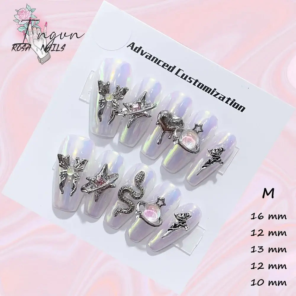 Punk Dragon Charms Press on Nail Artificial Long False Nails XS Black Dragons Goth Presson Tips Butterfly Fake Nail y2k Pressons