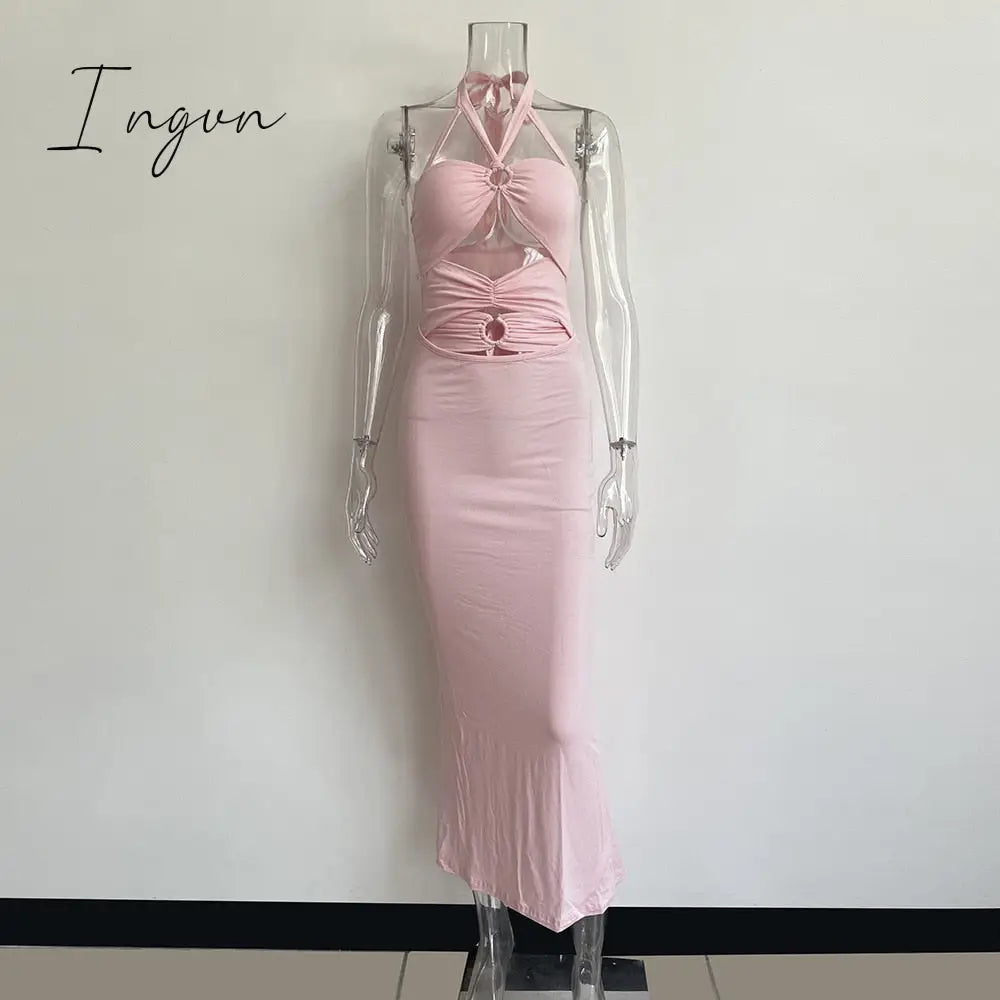 Ingvn - Sexy Hollow Out Corset Maxi Dress Party Dress Women Halter Cut Out  Wrap Split Long Dresses Summer Backless Clubwear Midi Robe