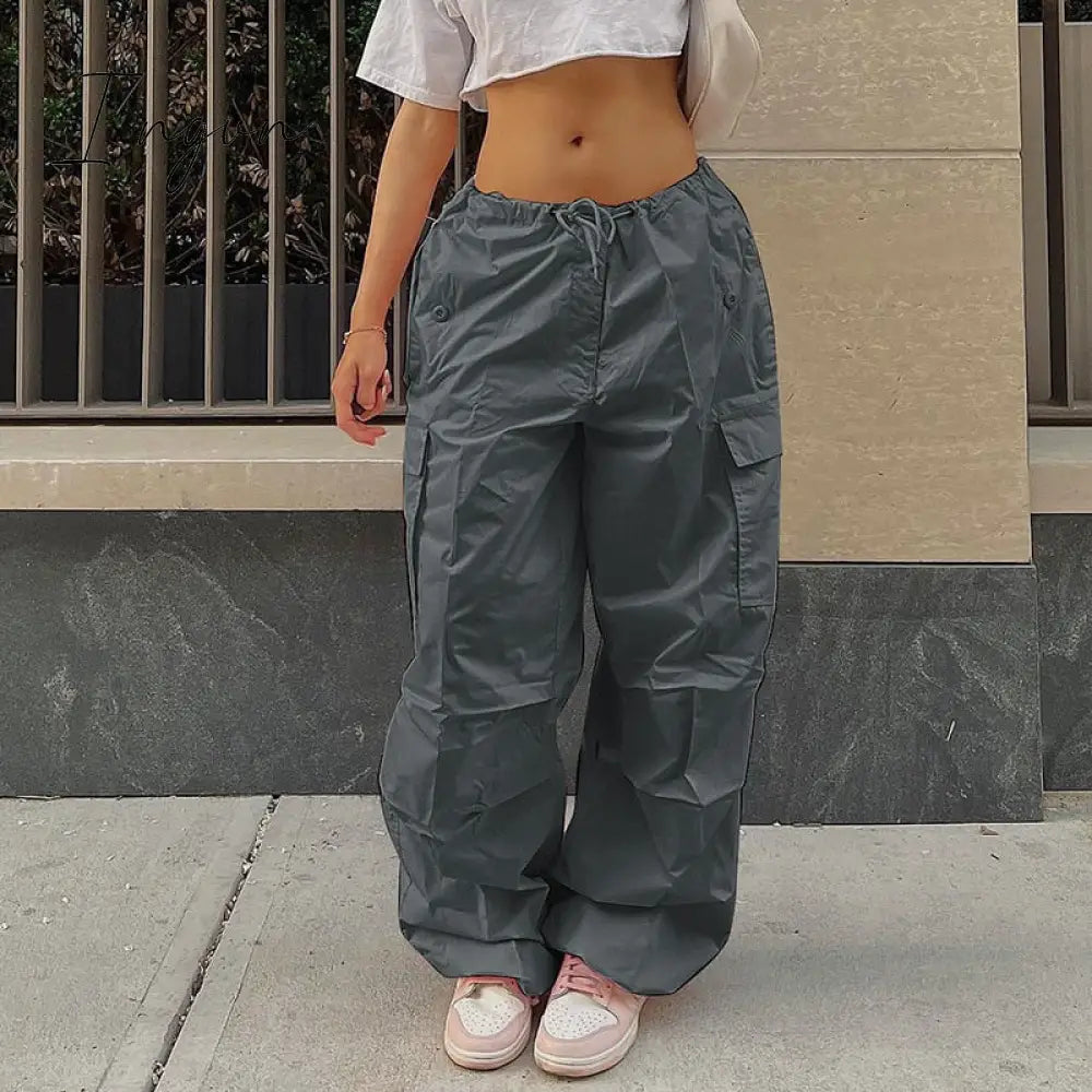 Ingvn - Y2K Clothing Oversized Plus Size Low Waist Parachute Loose Baggy Sweatpants Trousers Women Jogger Cargo Pants Streetwear Outfits