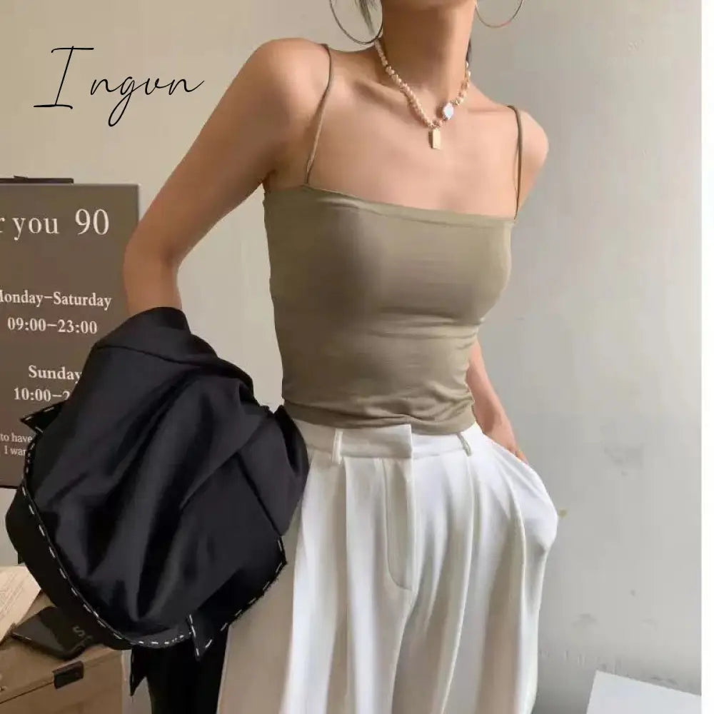 Ingvn - 2023 Summer Women's Camisole Sexy Padded Tank Tops Sleeveless Corset Top Female Lingerie Halter Thin Straps Camis Built-in Bra