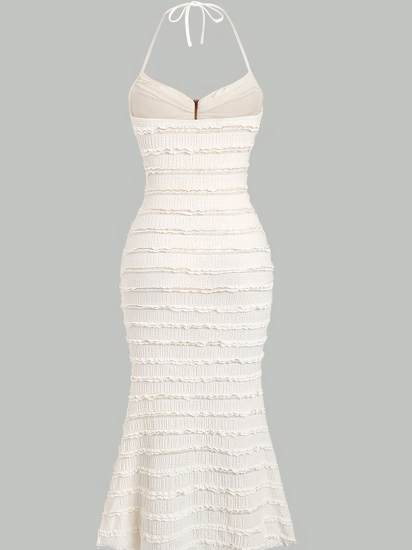[1pc Elegant Ruffle Neck Dress] 1pc Elegant Polyester Halter Neck Dress with Ruffle Trim and Ring Detail, Summer Knit Fabric Bodycon Solid Color Evening Gown for Women