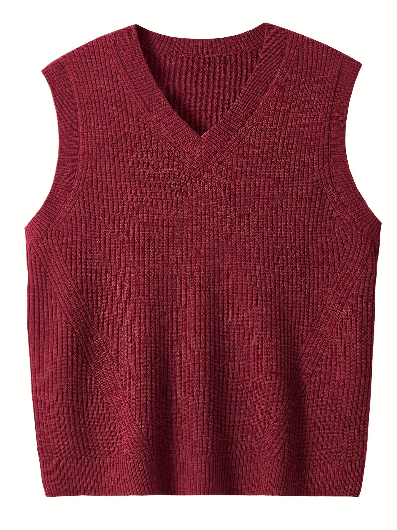 Plus Size Men's Solid Knit Textured Vest Sweater for Spring/Autumn - Oversized Trendy Sleeveless Sweater for Males