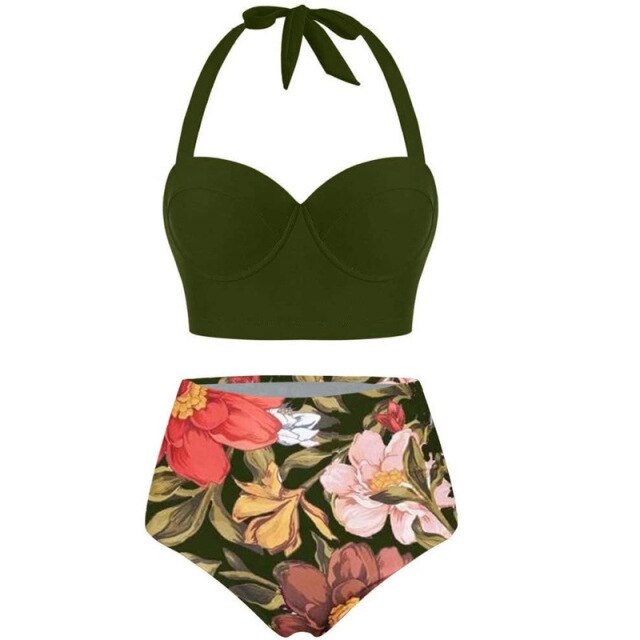 Women Swimsuits Vintage Bandeau Push Up Polka Dot Plus Size Bathing Suits High Waisted Bikini