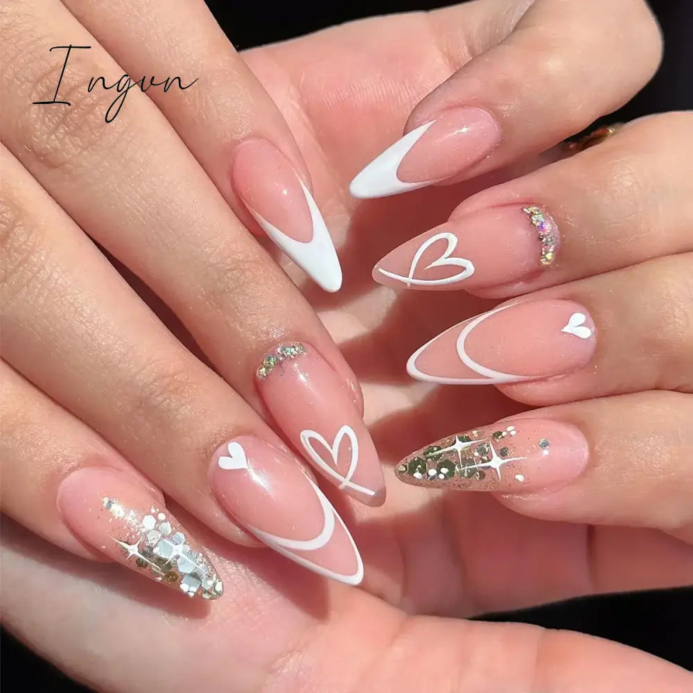 24Pcs 3D Long Almond False Nails Red Nude Ballet Stiletto Wearable Fake Nails MilkTea Color Jelly Full Cover Press On Nail Tips