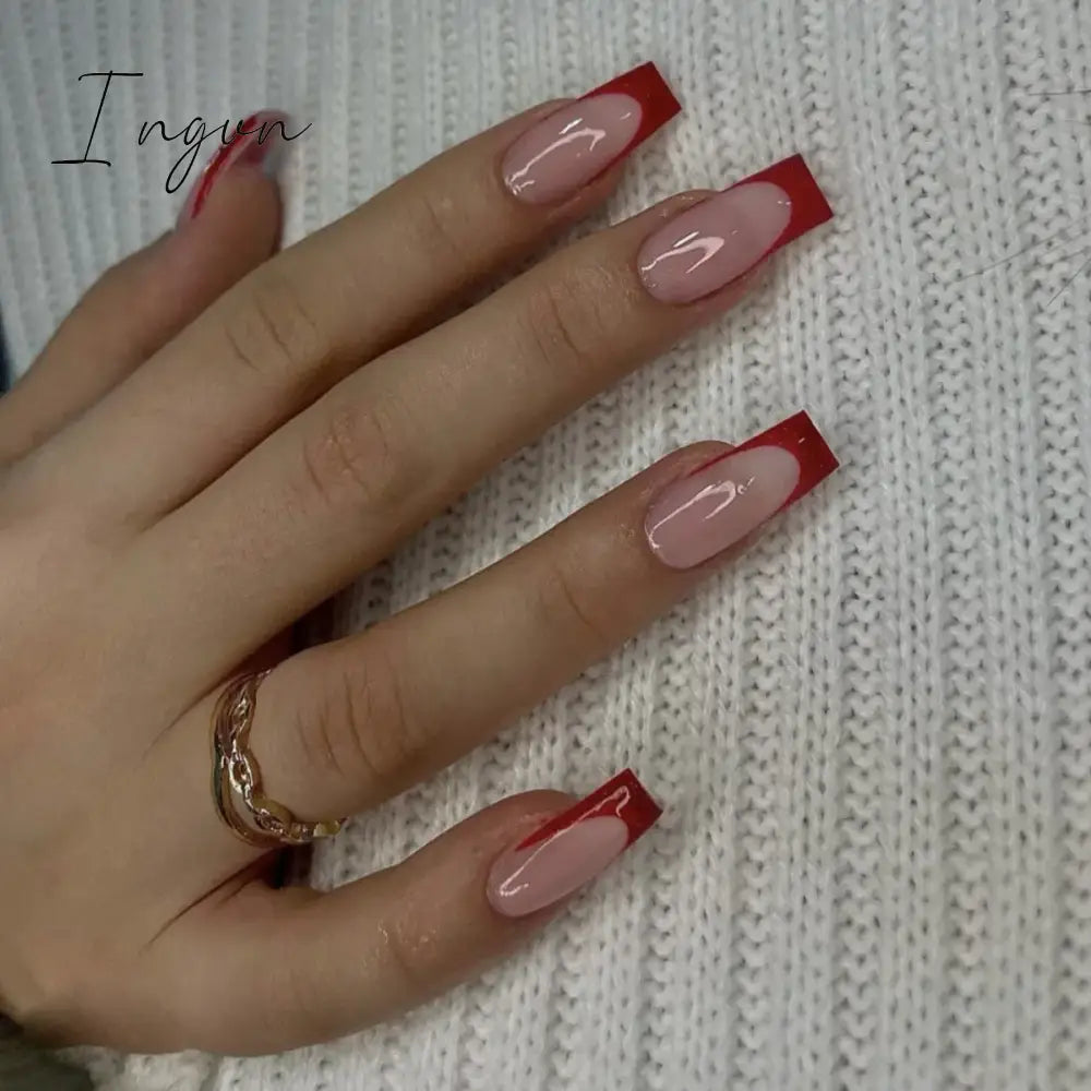 24Pcs French Tip  Press on Nails Short Coffin False Nails Simple Wearable Fake Nails Frosted Full Cover Press on Nail Tips Art