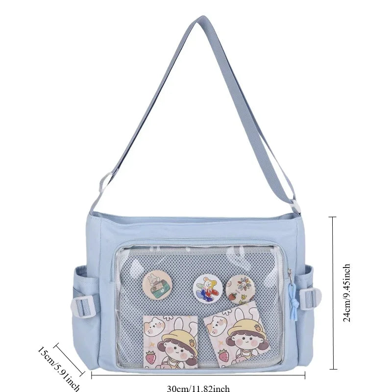 Ingvn  Candy Colour Cute Shoulder Bag Anime Expo Transparent Badge Display Messenger Bag Women Doll Itabag Crossbody Bag