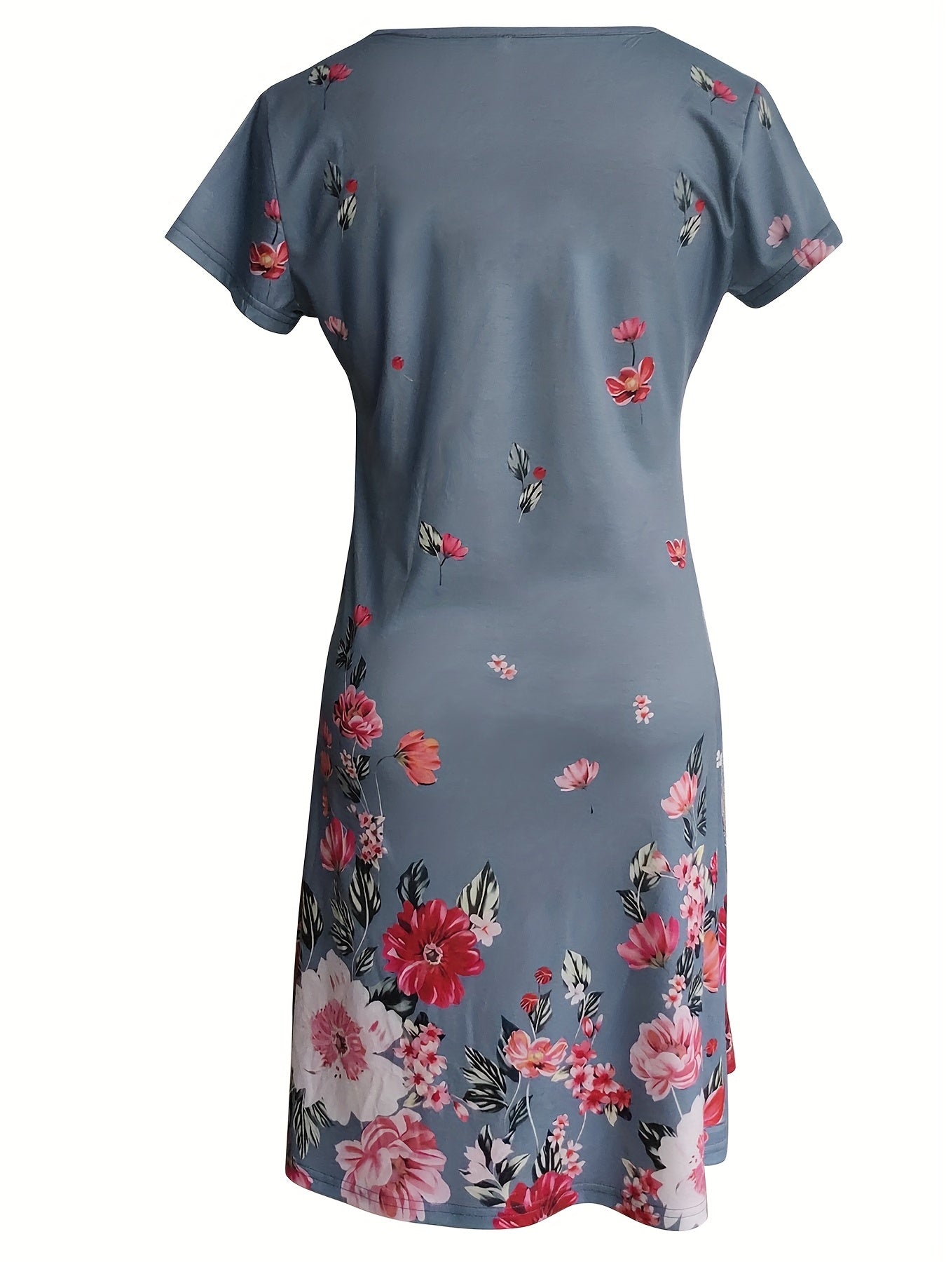 Chic Ditsy Floral Knee-High Dress – V-neck, All-Season Casual Wear, Easy-Care Polyester Lining, Mid Elasticity Fabric