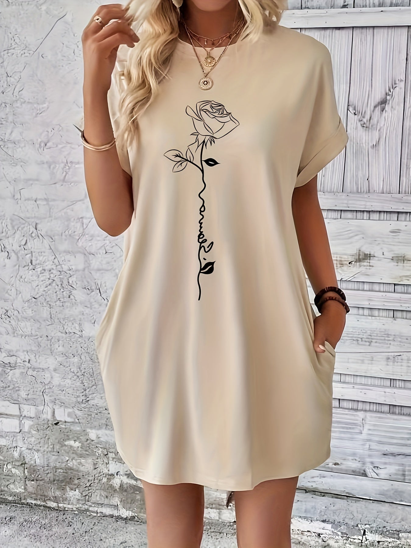 Breezy Floral Crew-Neck Dress - Lightweight & Comfortable for Everyday Spring/Summer Elegance, Women’s Fashion