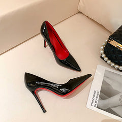 Red Bottom Black High Heels Women's Thin Heel Sexy Night Game Spring and Autumn New Bed Patent Leather Pure Desire Style Single Shoes