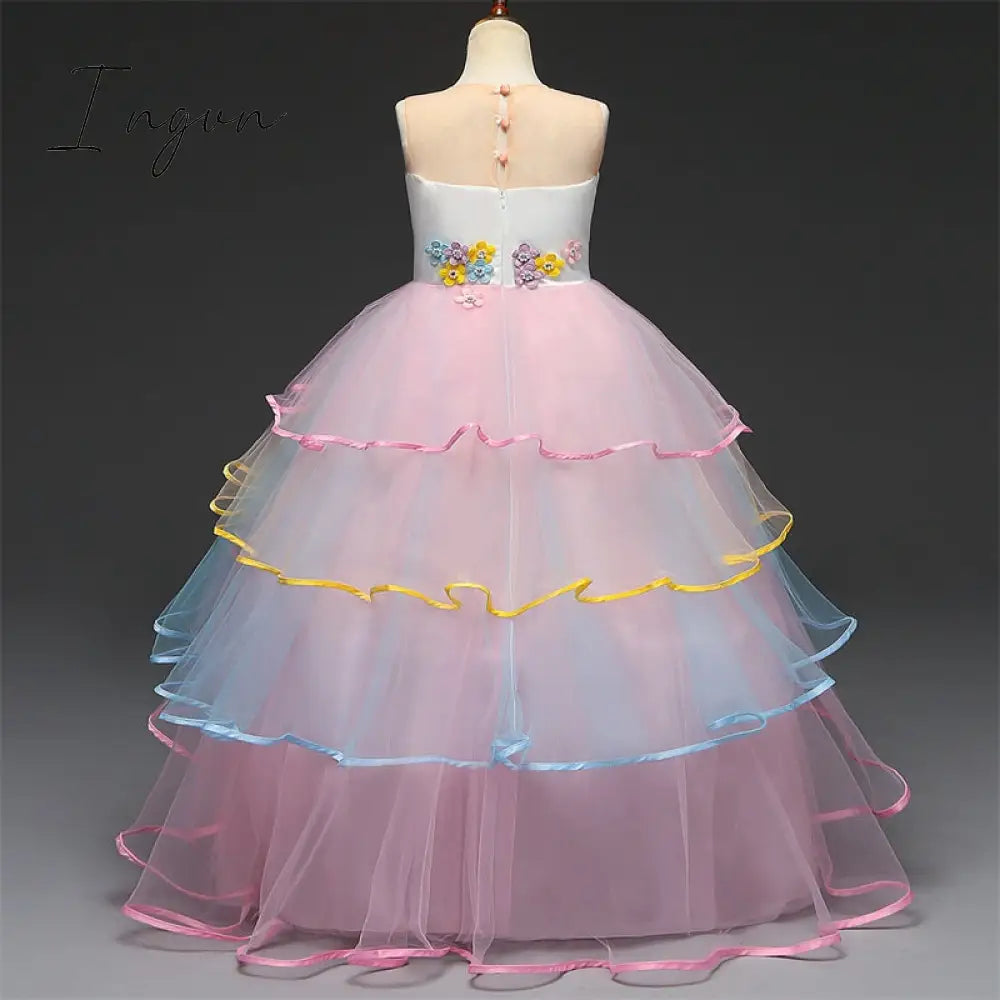 Ingvn - Red Girl Lace Embroidery Christmas Birthday Party Dress Flower Wedding Gown Formal Kids Dresses For Girls Teen Clothes 6 14 Yrs
