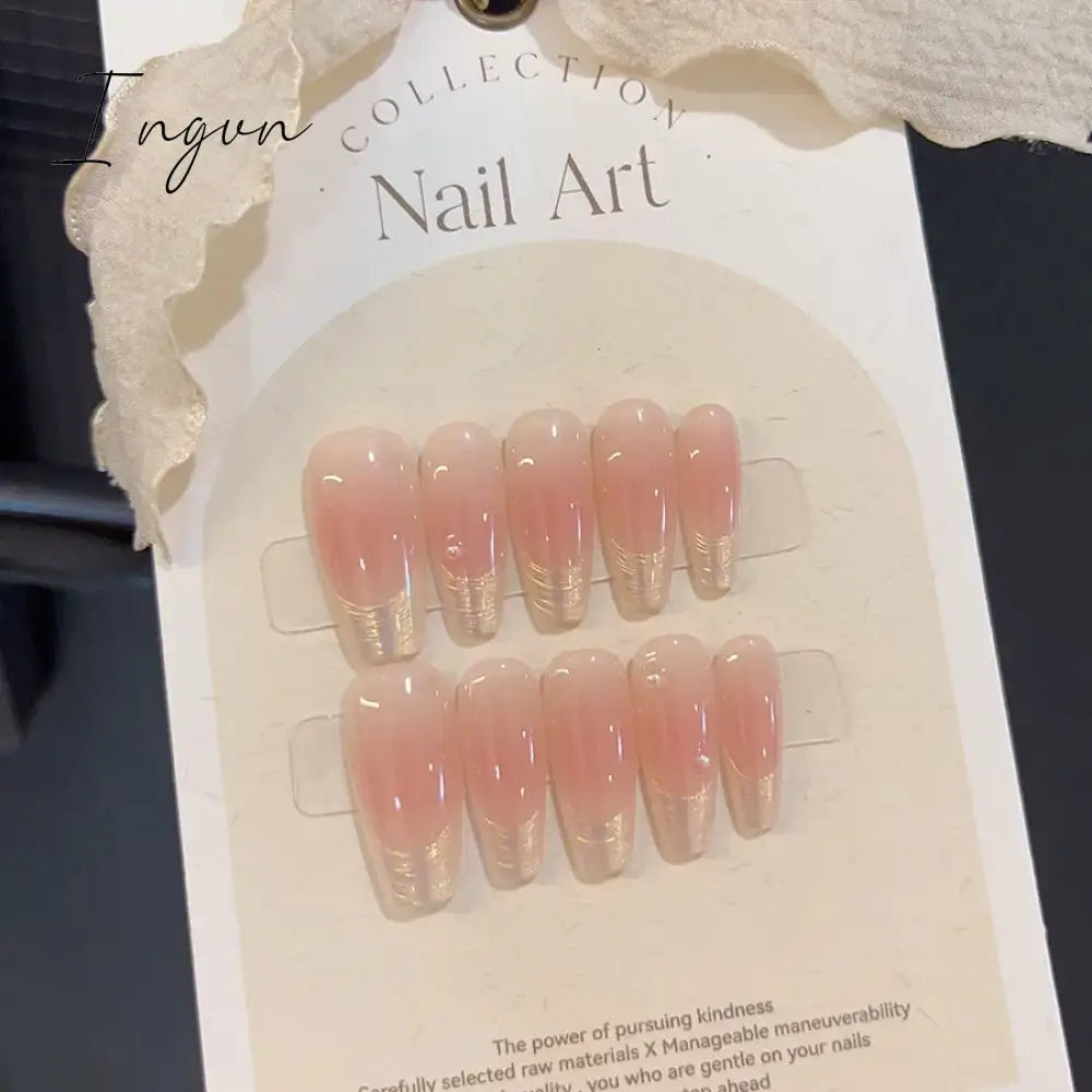 Bow Ice Translucent Sense Handmade Wearable Fake Nail Gradient AB Asymmetric Almond False Nails Trim Nail Shape Nail Decoration