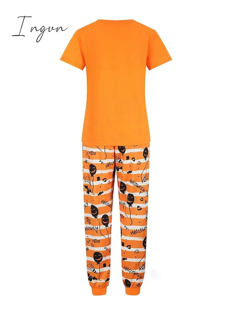 Ingvn - Women's Pajamas Sets Animal Letter Simple Casual Comfort Home Christmas Halloween Polyester Breathable Crew Neck Short Sleeve T shirt Tee Pant Summer Fall Black White