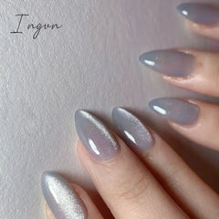 24pcs Short Glitter Purple False Nails  Almond Stiletto French Wearable Fake Nails Art Artificial Full Cover Press on Nail Tips