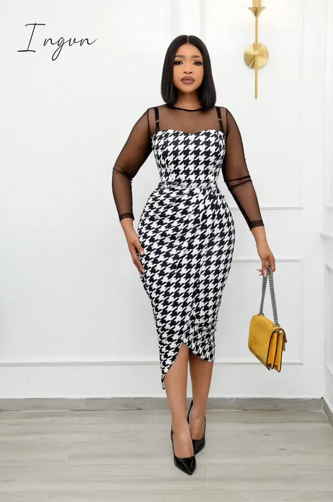Ingvn - Trends high quality Women's New Summer Commuter Fashion Sexy V-Neck Wedding Party Dress Belt Slim Temperament Elegant Ladies Dress