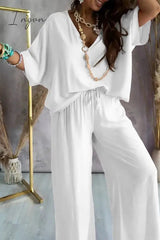 Ingvn - Casual Print Patchwork V Neck Half Sleeve Two Pieces(9 Colors)