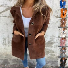 Autumn and winter single-breasted solid color lapel pocket double-sided cashmere mid-length coat for women
