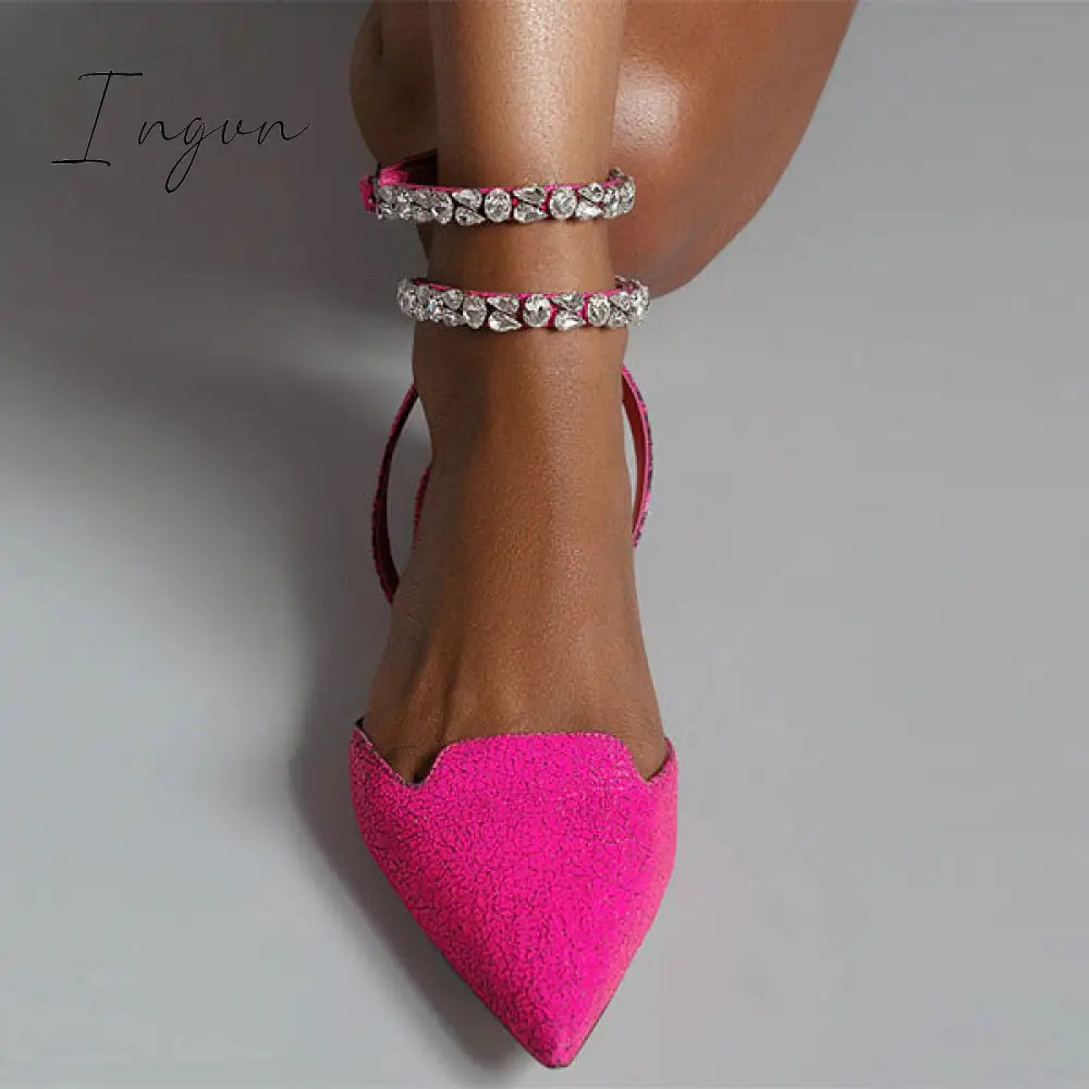 Ingvn - Patent Leather Pointed Toe Adjustable Ankle Strap Flats