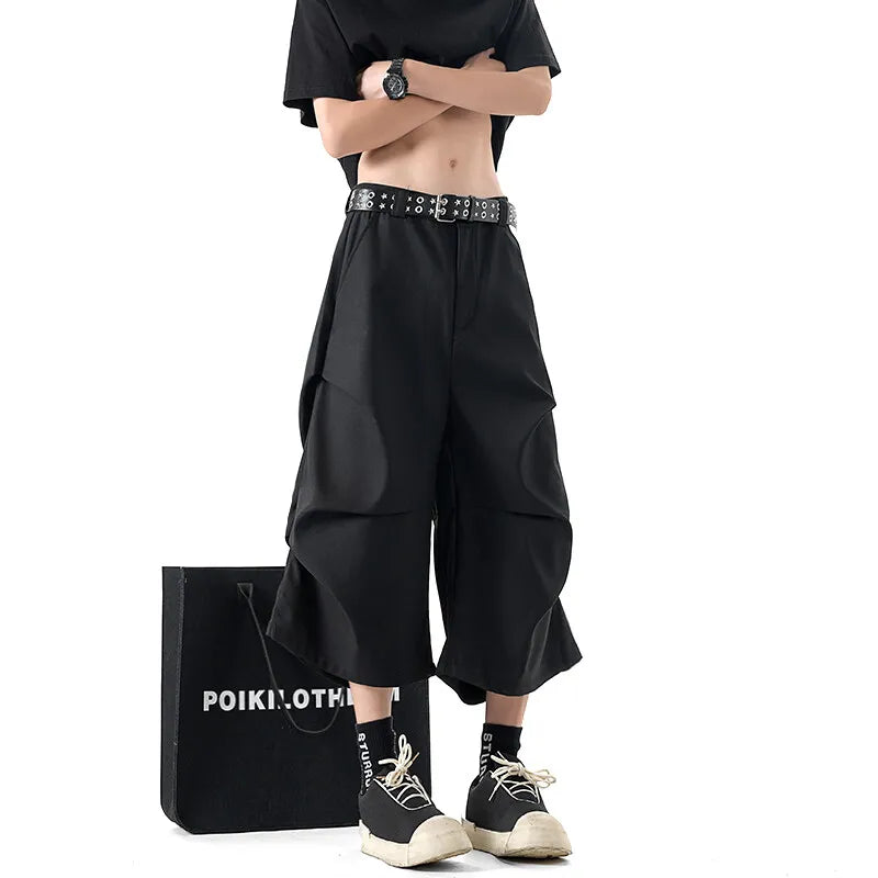 New Wide Leg Casual Pants mens Loose Fit Elastic Waist Outdoor Sport Capri Wrinkle Design Comfy Trousers for Women Men