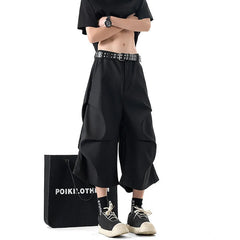 New Wide Leg Casual Pants mens Loose Fit Elastic Waist Outdoor Sport Capri Wrinkle Design Comfy Trousers for Women Men