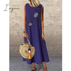 Ingvn - Sundress Women Summer Dress Printing Sexy Dress Midi Plus Size Casual Linen Loose Sleeveless printed Long Maxi Dress