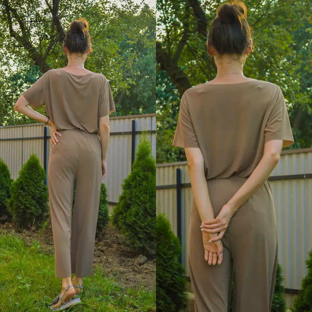 Ingvn - Female Home Clothes 2 Pieces Set Lady Home Suit Summer Women Lounge Wear Autumn Loose Homewear Suit for Women Pajamas Pants Set