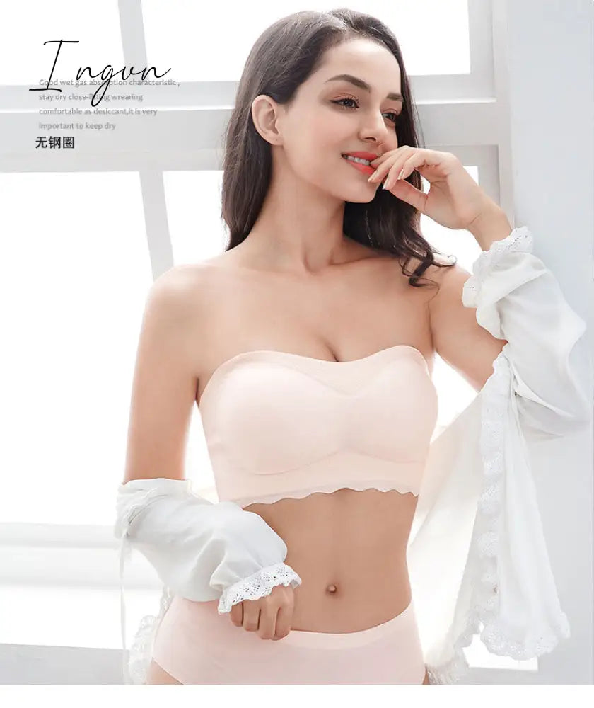 Ingvn - Plus Size 7XL Women Bras Non-Slip Strapless Tube Top Wireless Push Up Invisible Lingerie Bra Solid Seamless Tanks