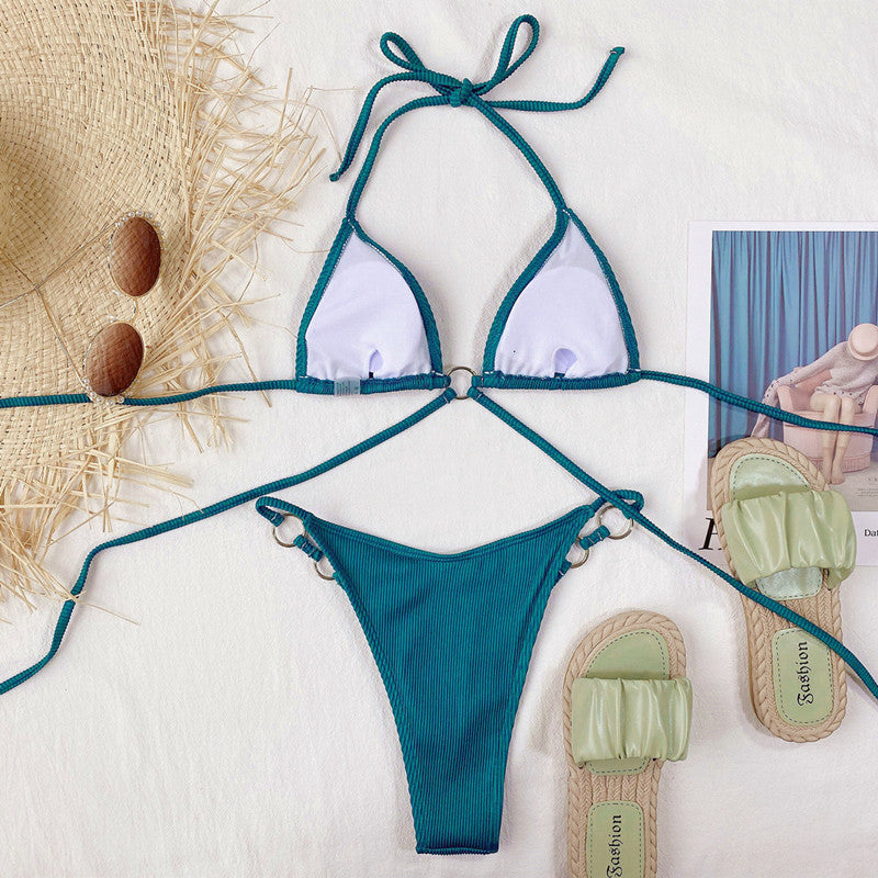 New Micro Bikini Mini Thong Sets Push Up Swimsuit Women Swimwear Female Bandage Halter Ribbed Bathing Suits