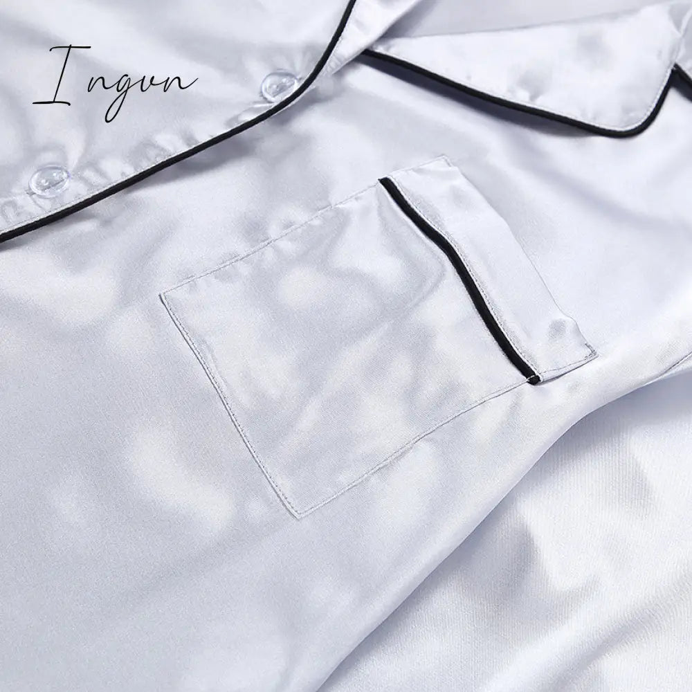 Ingvn - Fashion Solid Color Satin Robe Set With Bra Sexy Pajamas Set Female Home Suit For Women Pajama Spring Long Sleeve Sleepwear