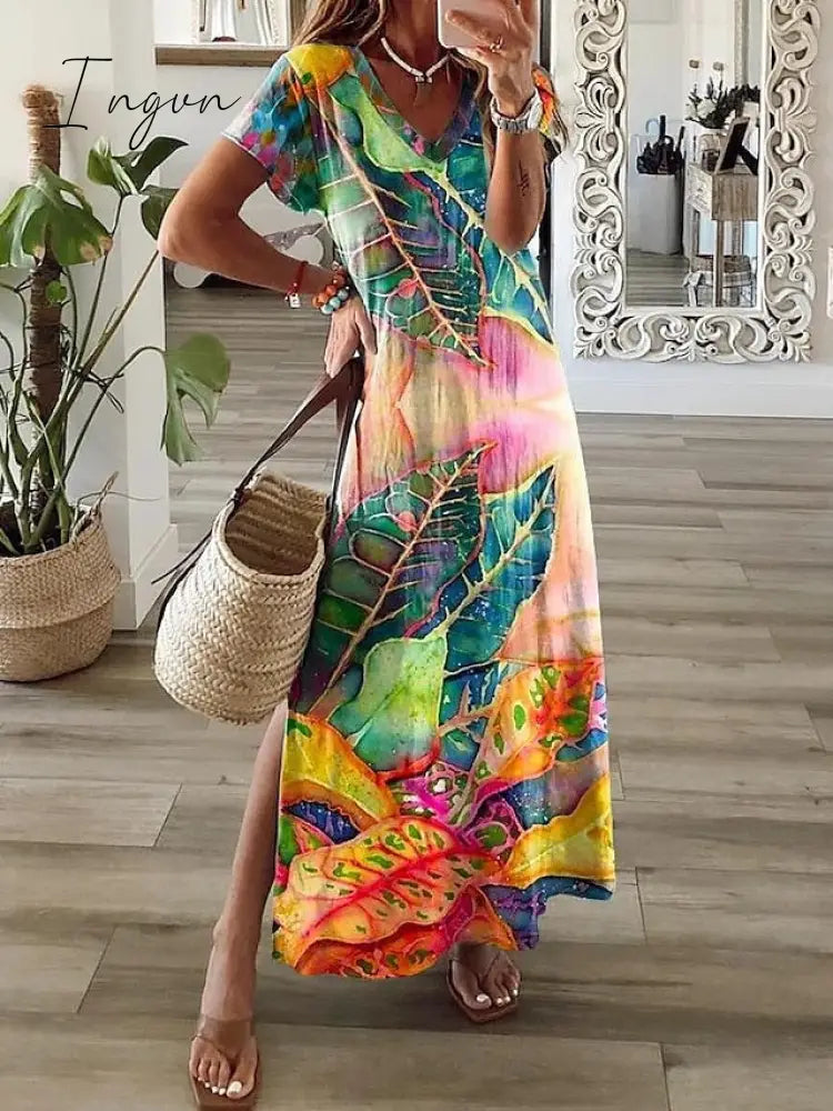 Ingvn - Women's Casual Dress T Shirt Dress Tee Dress Shift Dress Long Dress Maxi Dress Black Red Navy Blue Short Sleeve Abstract Print Spring Summer Crew Neck Fashion Daily 2023 S M L XL XXL