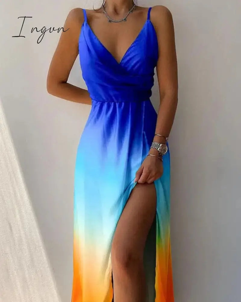 Ingvn - 2023 Trends Women Tropical Print Halter Maxi Dress Summer Vacation Sleeveless Sexy camisole Large swing Dress Casual Floral