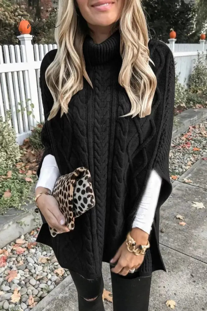Ingvn -  High Neck Loose Cable Knit Pattern Stitching Sweater(7 Colors)