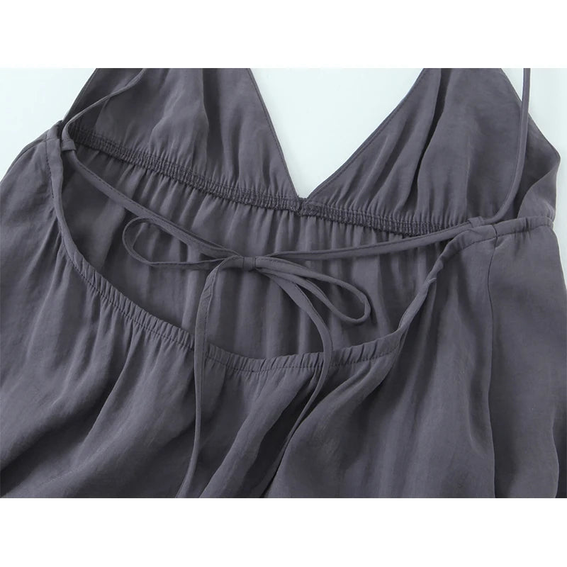 Sexy Backless Flowy Midi Slip Dress Women High Waist V Neck A-line Holiday Summer Dresses Casual Beach Vestidos