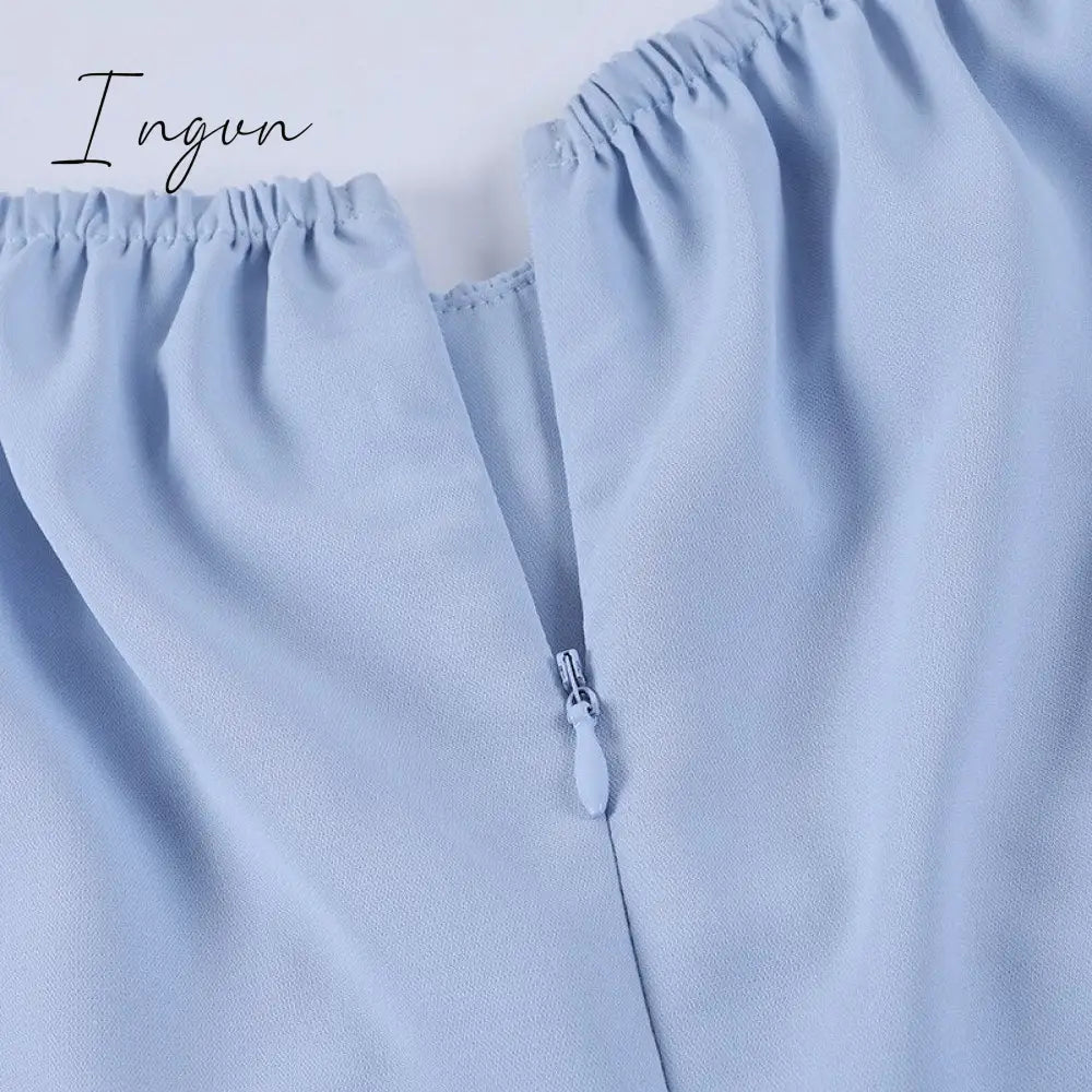 Ingvn - Short Sleeve Bodycon Beach Dresses High Waist A-line Ladies Party Vestidos Elegant Solid V-neck Summer Women Dress
