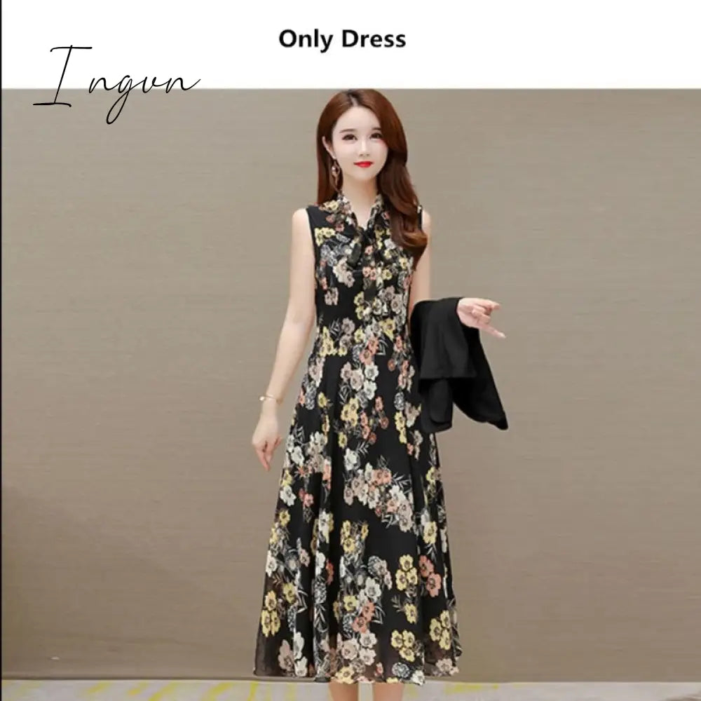 Ingvn - Spring Autumn New Suit Jacket Dress Two-piece Women's Elegant Blazers Floral Long Skirt Set Female Office Professional Wear