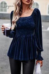 Ingvn - Elegant Solid Fold Square Collar Tops