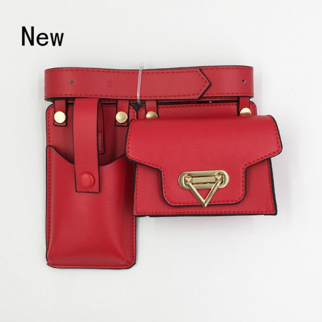 2 Piece Women's Belt Bag Luxury Designer Tactical Waist Bags Female Leather Flap Fanny Pack Shoulder Crossbody Chest Bag Purse