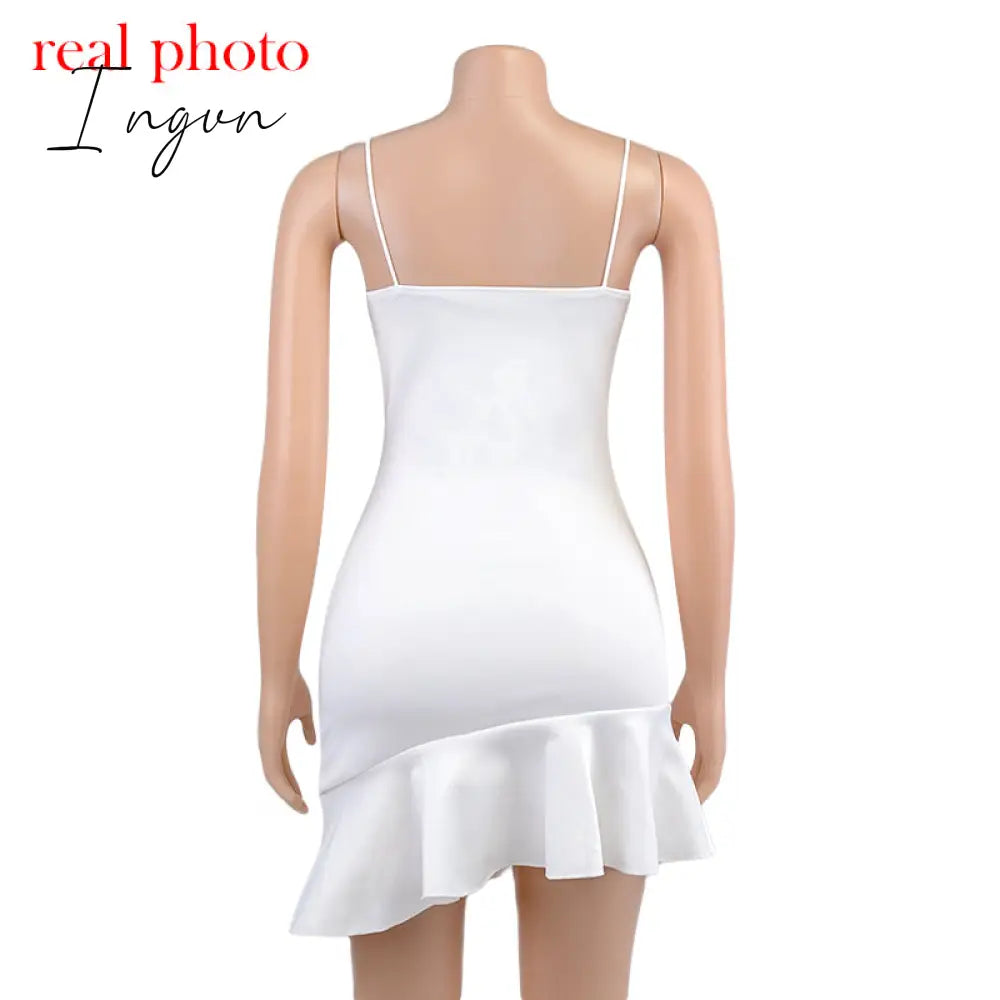 Ingvn - Spaghetti Straps Ruffles Mini Dress Club Party Elegant Sleeveless Slip Women's Summer Sundress Outfits Holiday