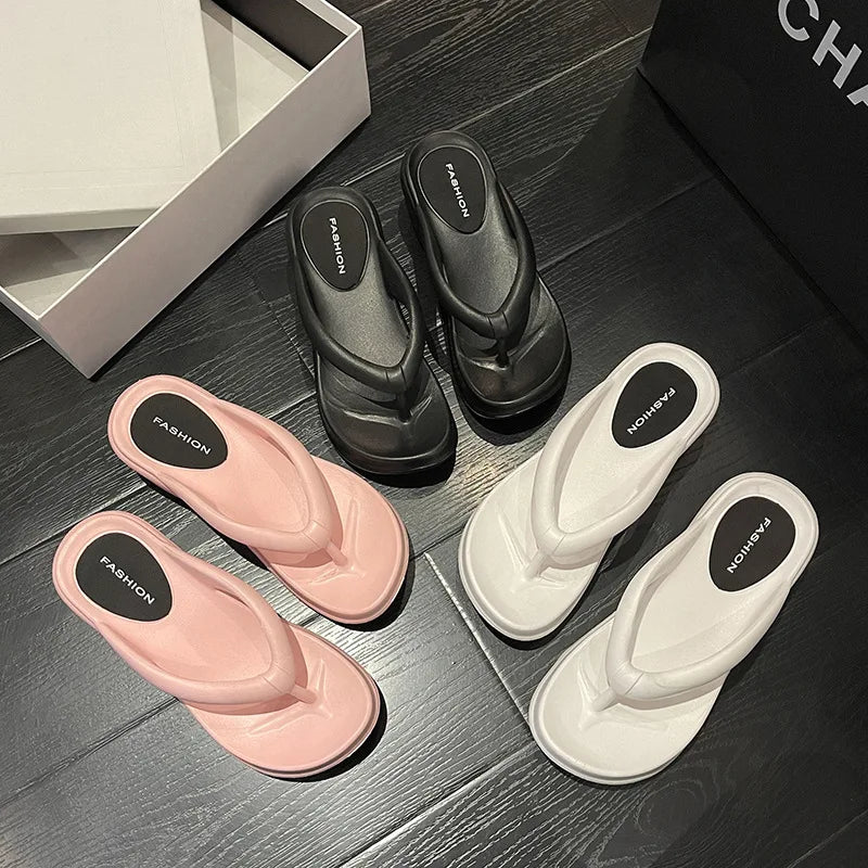 Ingvn  Thick Sole Wedges Flip Flops For Women 2023 Summer Clip  Platform Sandals Woman Non-slip Beach Slippers Girls Outdoor Slides