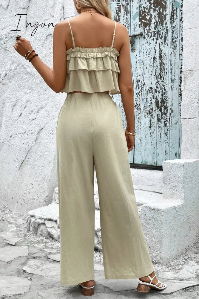 Ingvn - Frill Trim Cami and Wide Leg Pants Set