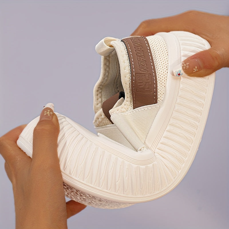 Comfortable Women's Breathable Knit Sneakers - Soft, Lightweight, Casual Slip On Shoes for Outdoor Activities, Low Top Design for Everyday Wear